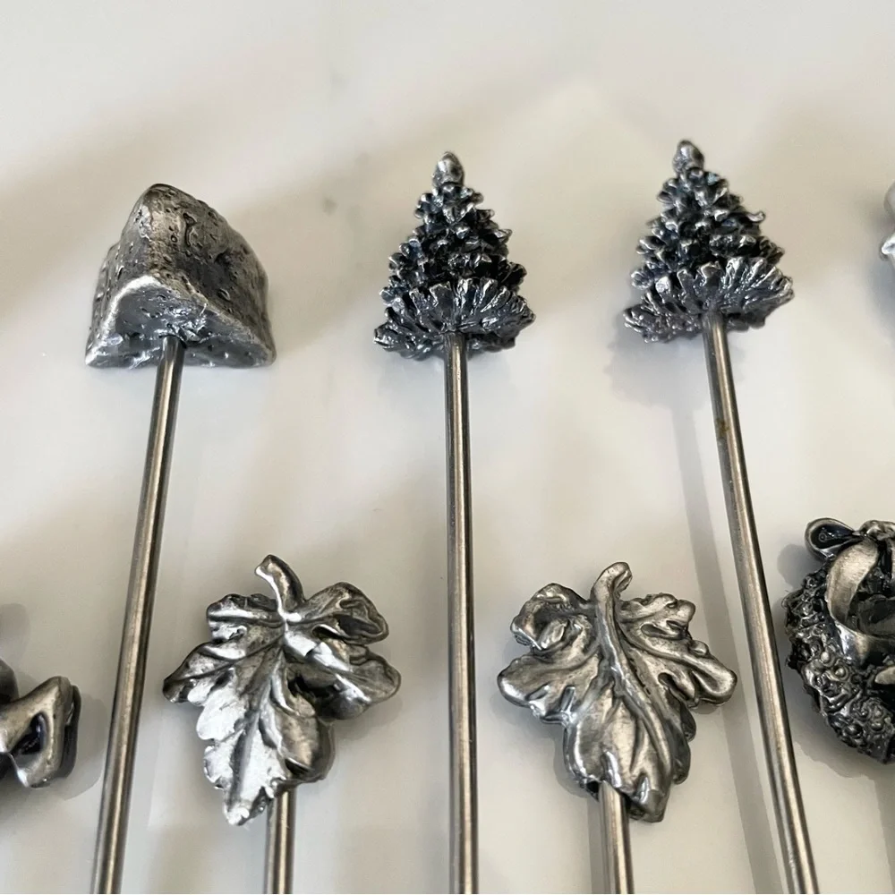 SET of 12 Pewter Holiday Appetizer Forks